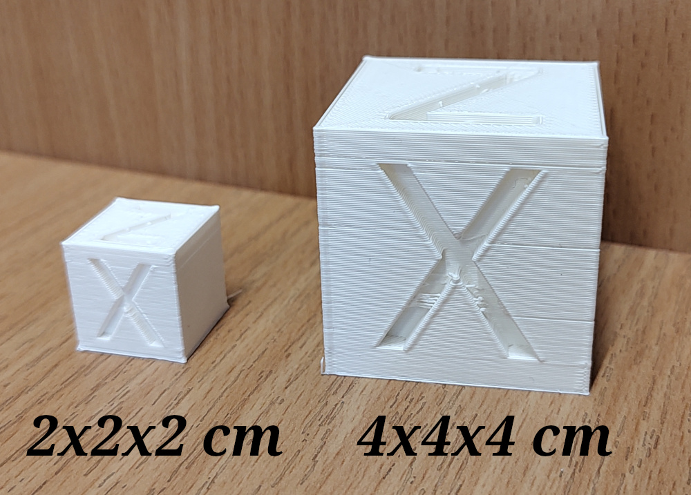 2x2x2 cm vs 4x4x4 cm cubes
