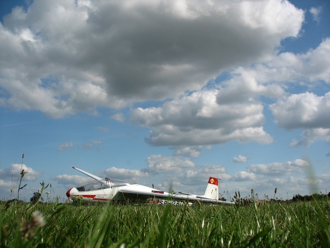 "Bocian" glider on the field